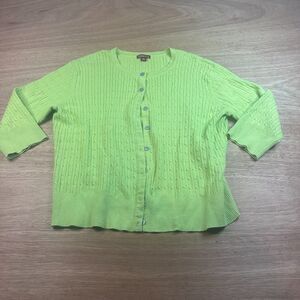 Merona Lime Green Cable Knit Cardigan Sweater XL Fits L 3/4 Sleeve